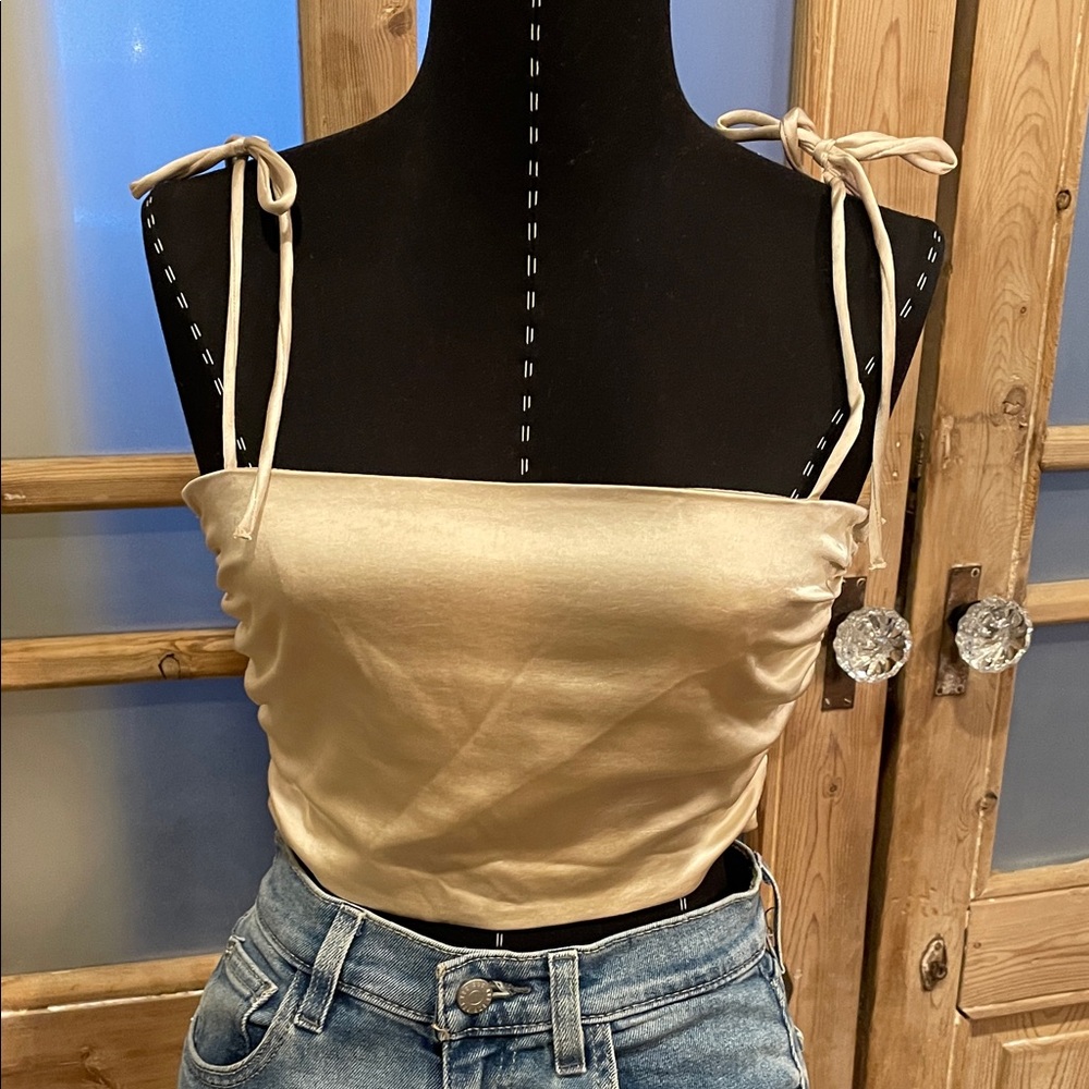 Zara Satin Tie-Strap Crop Top